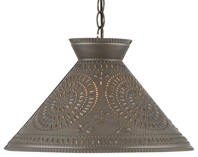 Handmade In The Usa Punched Tin Pendant Shade Light Reviews Roosevelt Shade Light With Chisel Kettle Black Punched Tin