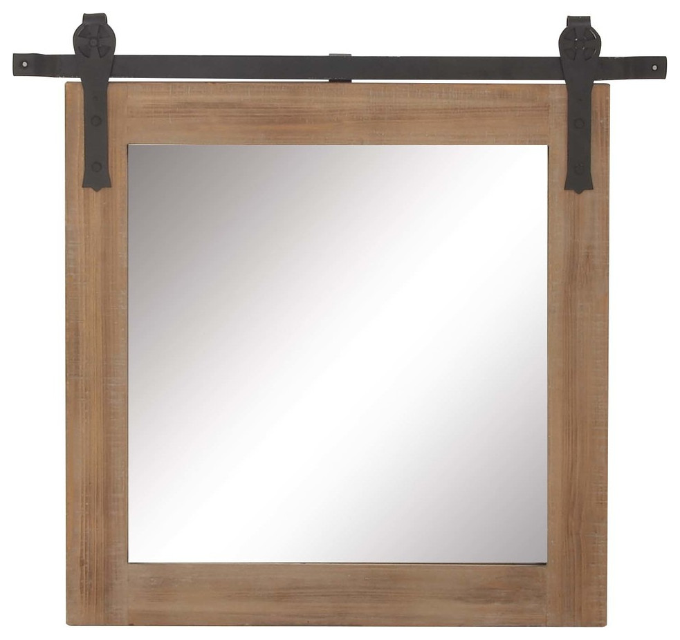 Brown Industrial Wood Wall Mirror, 31" x 31", Brown, 31" X 2" X 31"