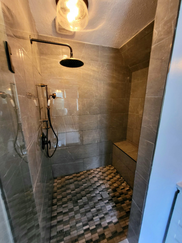 Large walk-in shower with bench