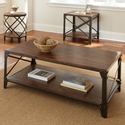 Steve Silver Winston Rectangle Distressed Tobacco Wood and Metal Coffee Table