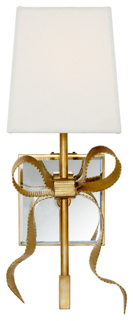 Ellery Gros-Grain Bow Small Sconce in Soft Brass with Cream Linen Shade