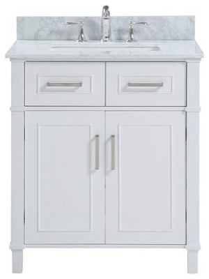 30 White Bathroom Vanity Sink Set With, 30 Inch White Bathroom Vanity With Carrara Marble Top