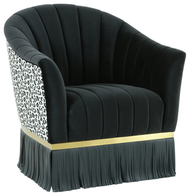 TOV Furniture Enid Black Velvet Swivel Chair Contemporary Armchairs