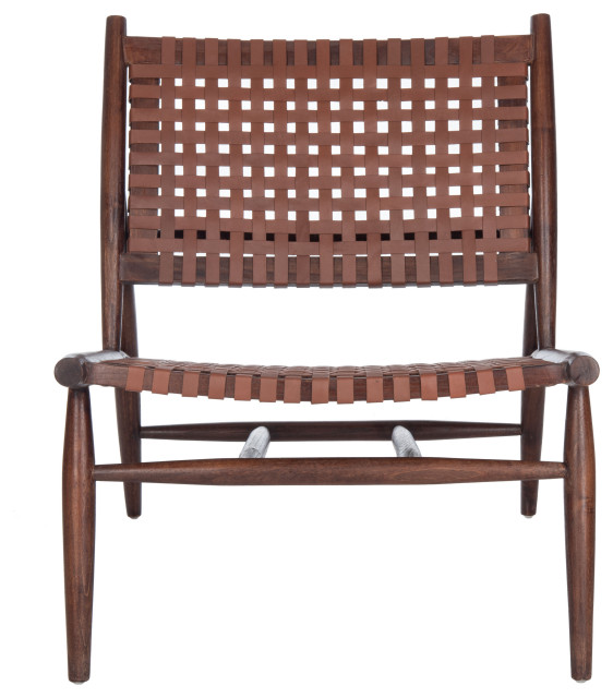 Soleil Leather Woven Accent Chair, Cognac/Brown