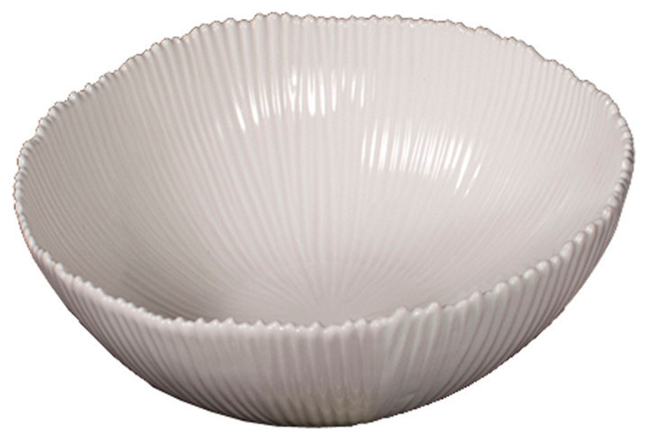 Glossy White Ceramic Bowl with Textured Detail - Small