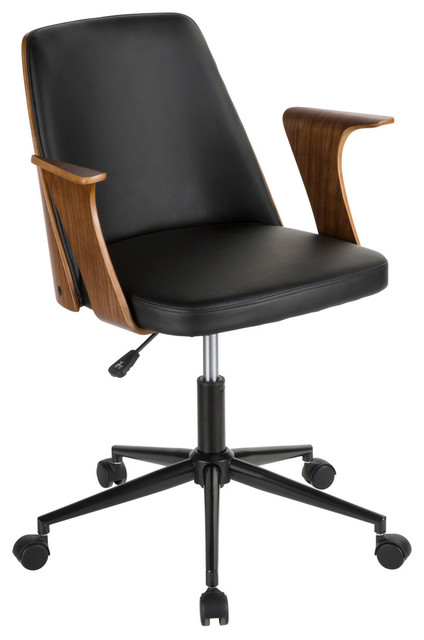 LumiSource Verdana Office Chair, Walnut Wood and Black PU Leather