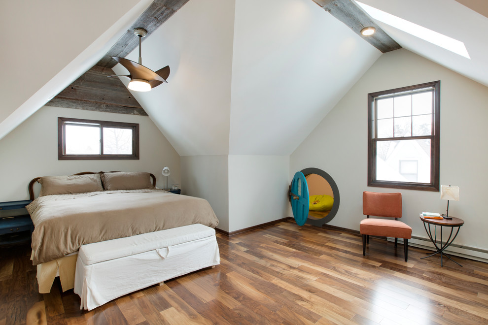 Attic master suite with a Hobbit Hole - We took this unfinished attic and turned it into a master suite full of whimsical touches. There is a round Hobbit Hole door that leads to a carpeted play room for the kids, a rope swing and 2 secret bookcases that are opened when you pull the secret Harry Potter books.