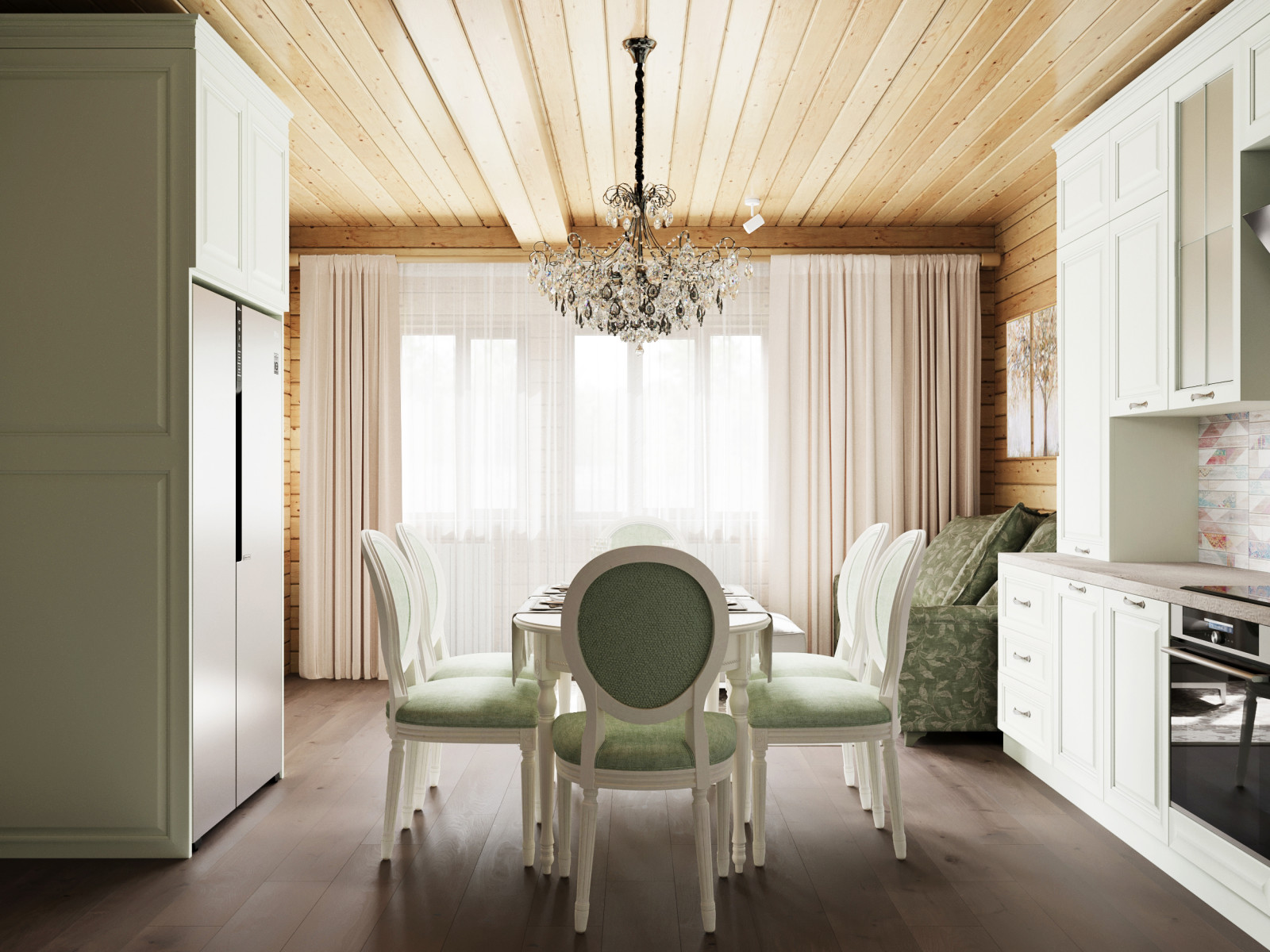 Кухня Гостиная в классическом стиле