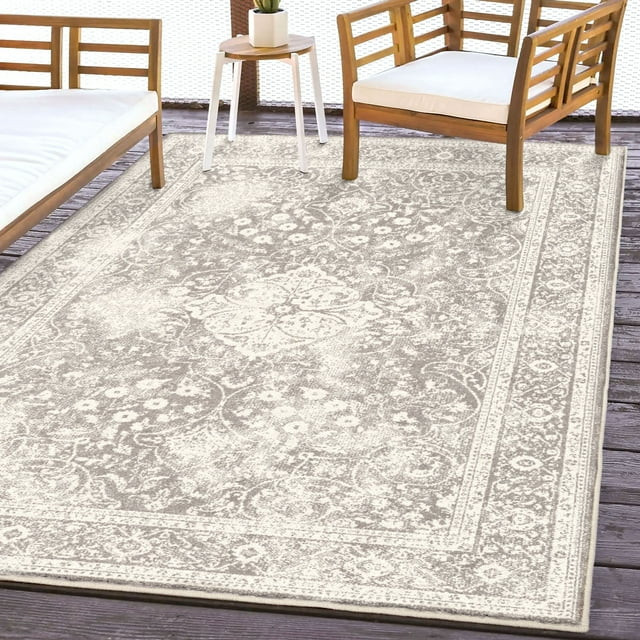 Farmhouse Floral Area Rug, Indoor/Outdoor Polypropylene Design, 5' X 7 ...