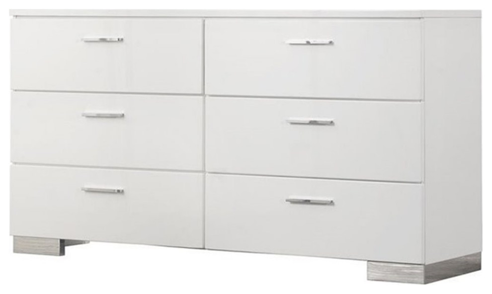 Catania 6Drawer Contemporary Wood Dresser with Chrome Legs in Glossy