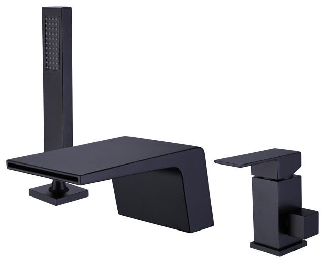 Deck Mounted Dual Handles Waterfall Faucet with Hand Shower