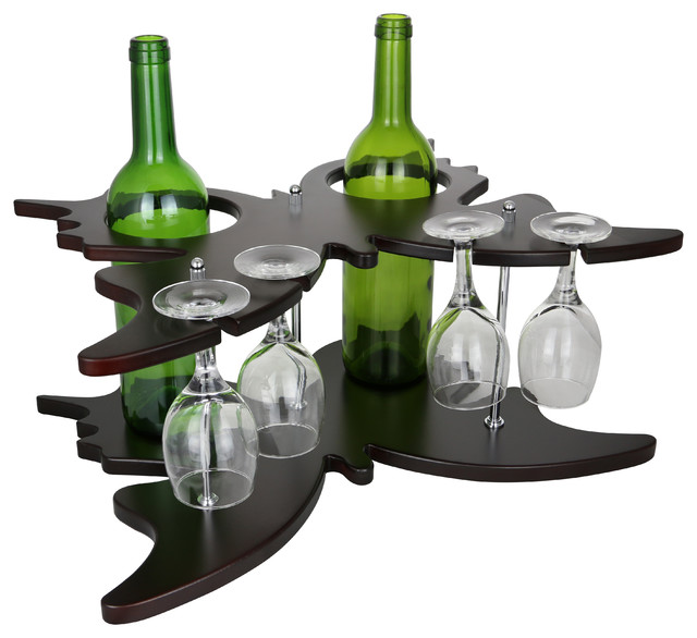 Erfly Shaped Wooden 2 Wine Bottles And 4 Glass Holder Display Contemporary Racks By Three Star Import Export - Wine Bottle And Glass Rack Erfly Shaped Wooden 2 Wine Bottles And 4 Glass Holder Display Contemporary Racks By Three Star Import Export - Wine Bottle And Glass Rack