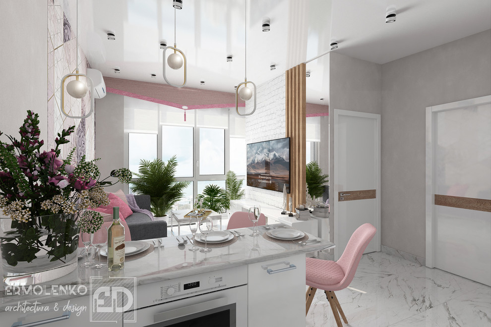 Квартира в Сочи ЖК "Раз, два, три". Гостиная, кухня.