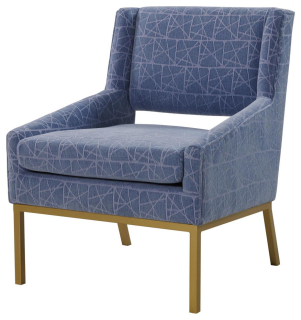 Drayton Fabric Accent Chair Gold Legs, Geo Stella Blue Contemporary