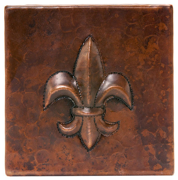 4"x4" Hammered Copper Fleur De Lis Tile, Set of 4