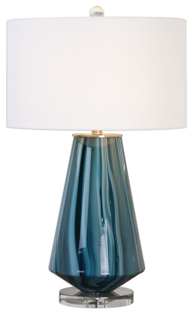 Teal Blue Gray Swirl Glass Table Lamp, Teal Blue Table Lamp Shade
