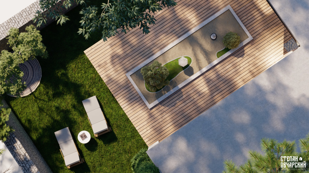 Каменный сад. Вид сверху, на центральную композицию сада.