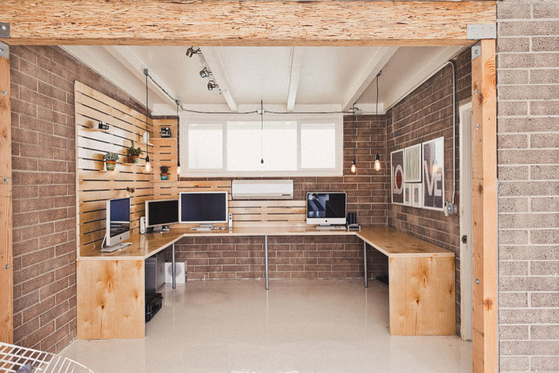 Inspiration for an industrial home office in Orange County.