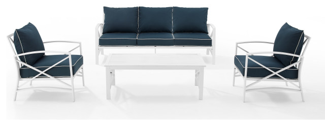 Kaplan 4-Piece Outdoor Sofa Set, Gray/White Sofa, Coffee Table, and 2 ...