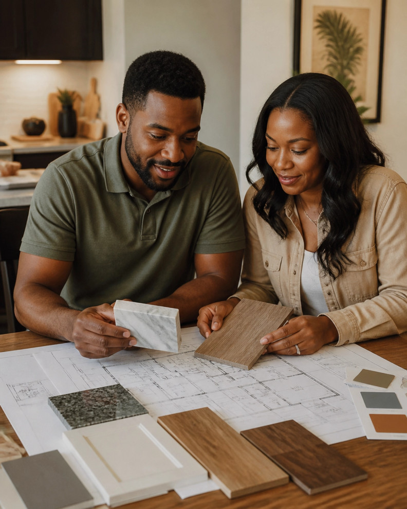 discussing countertop selection