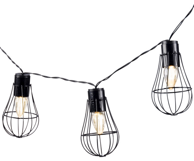 6' Solar Patio Lights, Black Wire Frames, Teardrop Outdoor Rope And