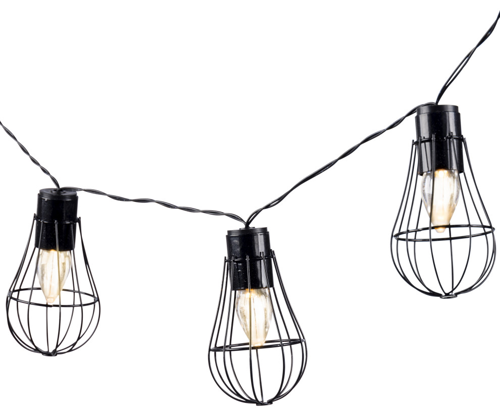 6' Solar Patio Lights, Black Wire Frames, Teardrop Outdoor Rope And