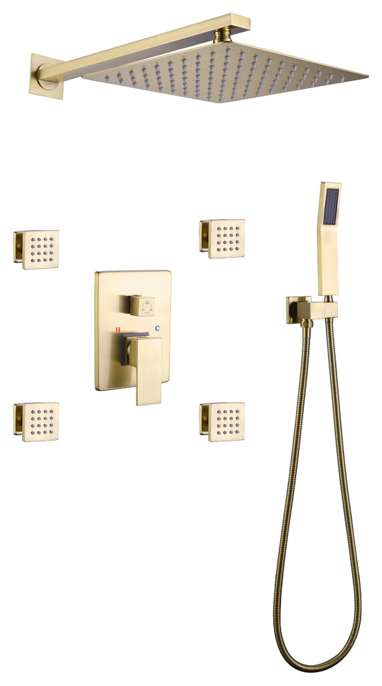 Luxury Pressure Balance Shower System W/ Body Sprays & RoughIn Valve