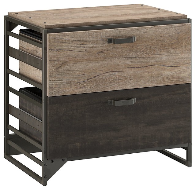 Modern Lateral File Cabinet 2 Drawer Rustic Gray Finish