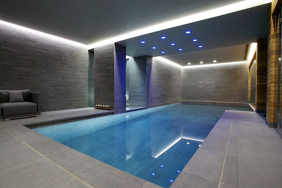 Modern indoor l-shaped pool in New York.