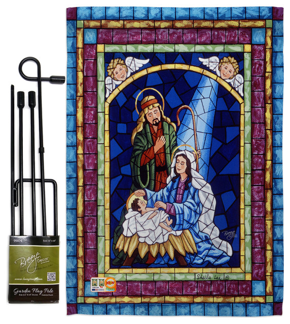 Stained Glass Nativity Winter Nativity Garden Flag Set Modern Flags