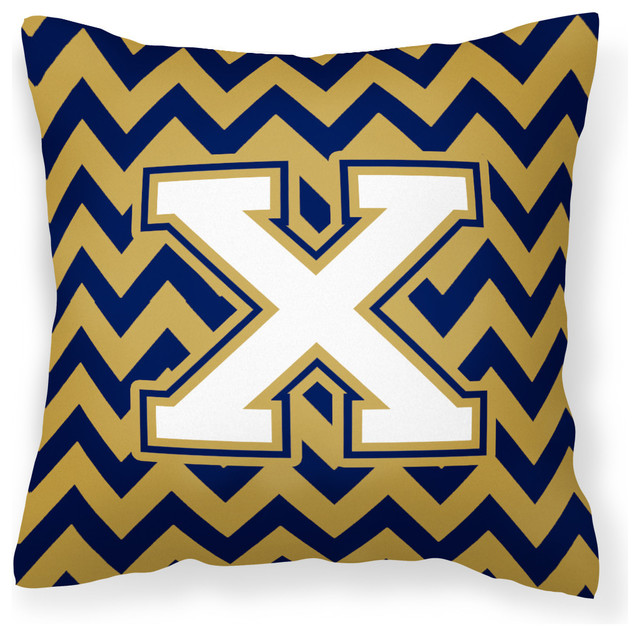 Letter x Chevron Navy Blue and Gold Fabric Decorative Pillow ...