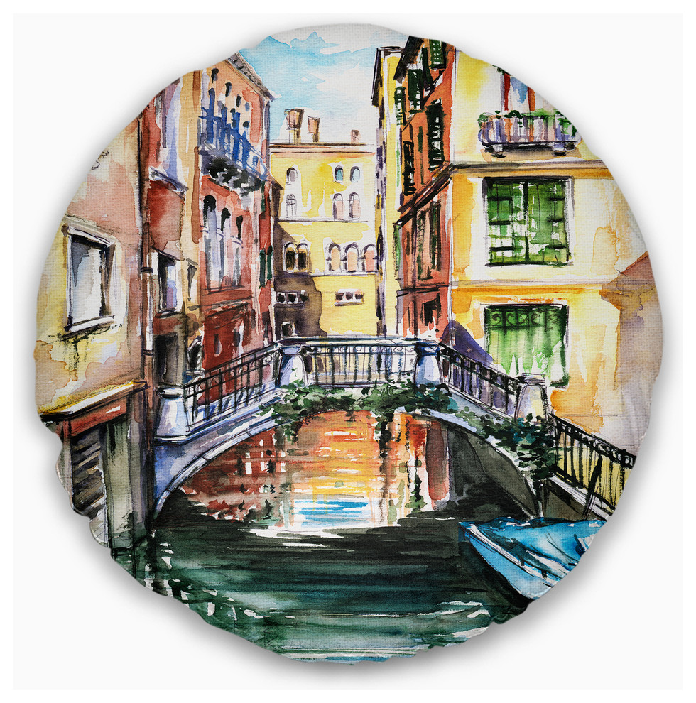 Venice Canal Meeting Bridge Cityscape Throw Pillow Contemporary Decorative Pillows By Design Art Usa