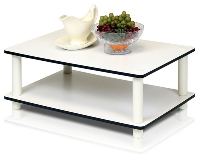 Furinno 11172 Just 2-Tier No Tools Coffee Table, White With White Tube
