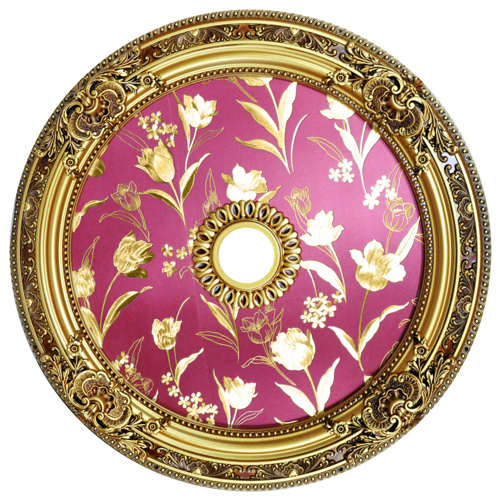 Cream French Petite Round Ceiling Medallion 24 Inch Diameter - Bed Bath