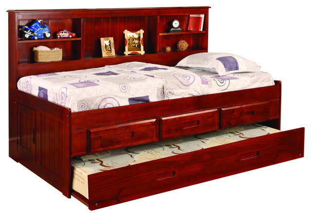 Daybeds With Bookcase Headboard, Trundle, And Three Storage Drawers