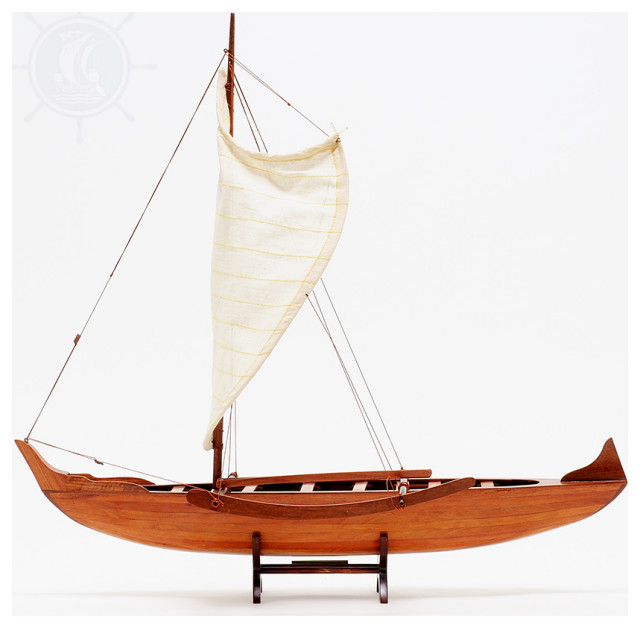 Hawaiian Canoe Wooden Handcrafted boat model Beach Style Decorative
