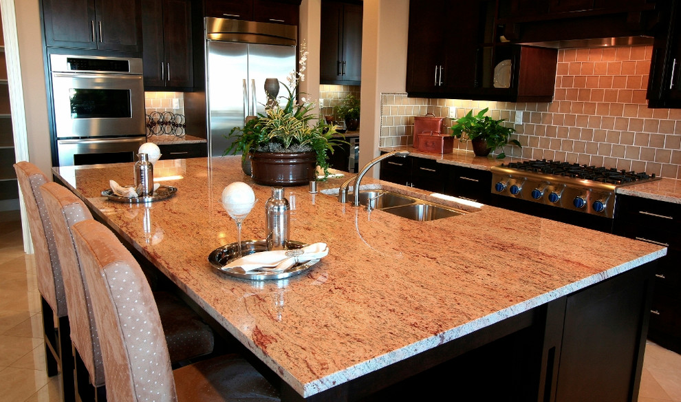 Raja Pink Granite Countertops Traditional Kitchen Orange