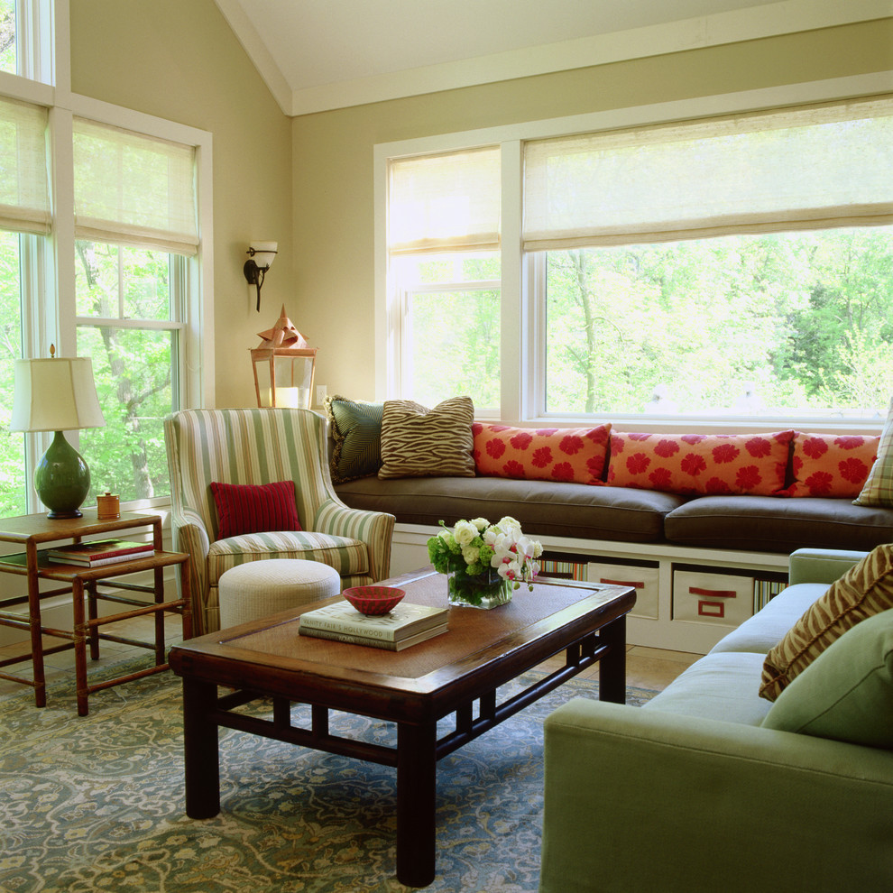 Inspiration for a mid-sized traditional living room in Minneapolis with yellow walls.
