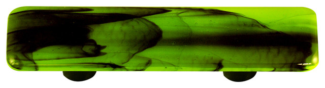 Art Glass Rectangle Swirl Pull, Black Post, Black Swirl Spring Green