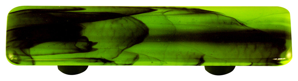 Art Glass Rectangle Swirl Pull, Black Post, Black Swirl Spring Green