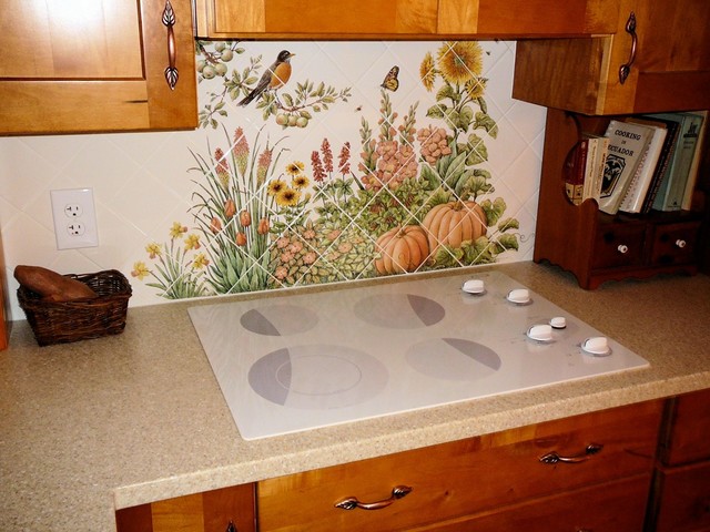 Espinosas Flower Garden Diagonal Kitchen Backsplash Tile Mural