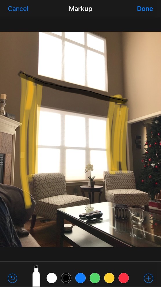 Curtain help for two story windows | Houzz Forum