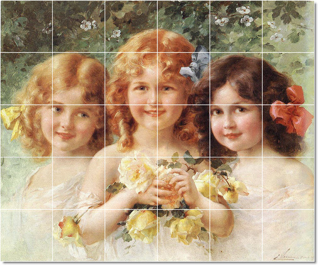 Emile Vernon Children Painting Ceramic Tile Mural 20 Traditional Tile Murals by PictureTiles