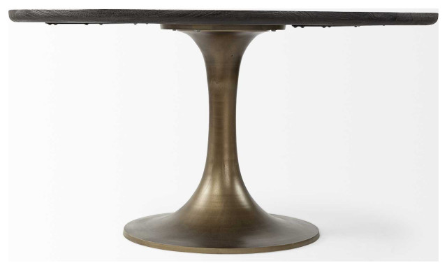 HomeRoots 54" Round Brown Solid Wood Top With Gold Metal Base Dining ...