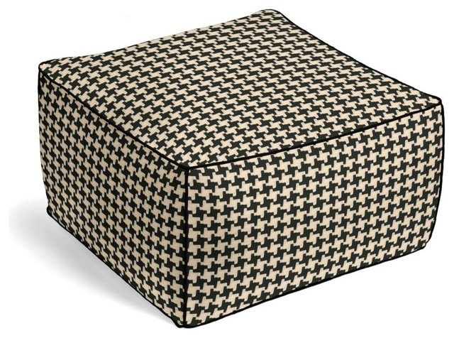 Black and White Houndstooth Pouf, Square