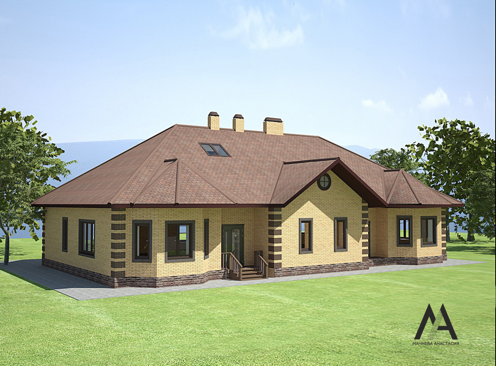 Эскизный проект экстерьера коттеджа на две семьи, Омск, п.Чукреевка