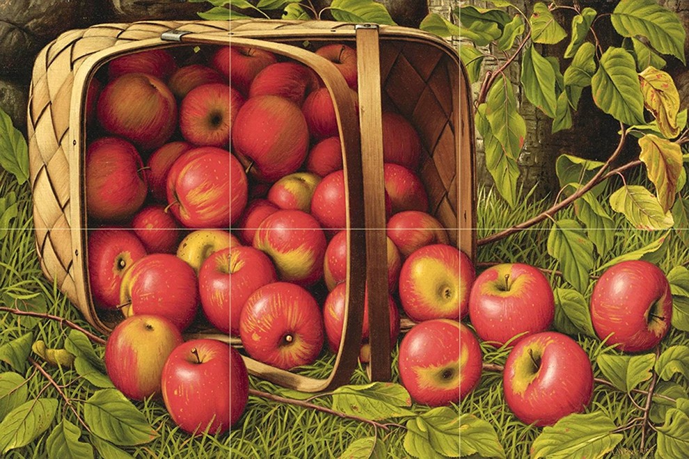 Tile Mural Kitchen Backsplash Still Life of Apples in the Basket