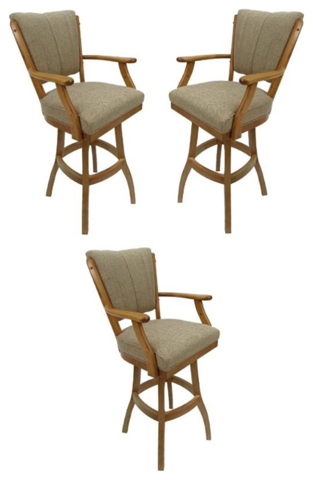 Home Square 35" Swivel Wood Extra Tall Bar Stool in Beige Set of 3 Transitional Bar Stools