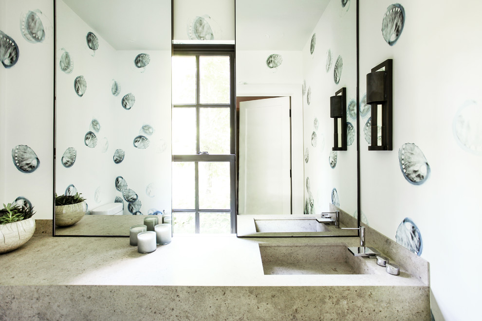 Transitional powder room photo in Boston