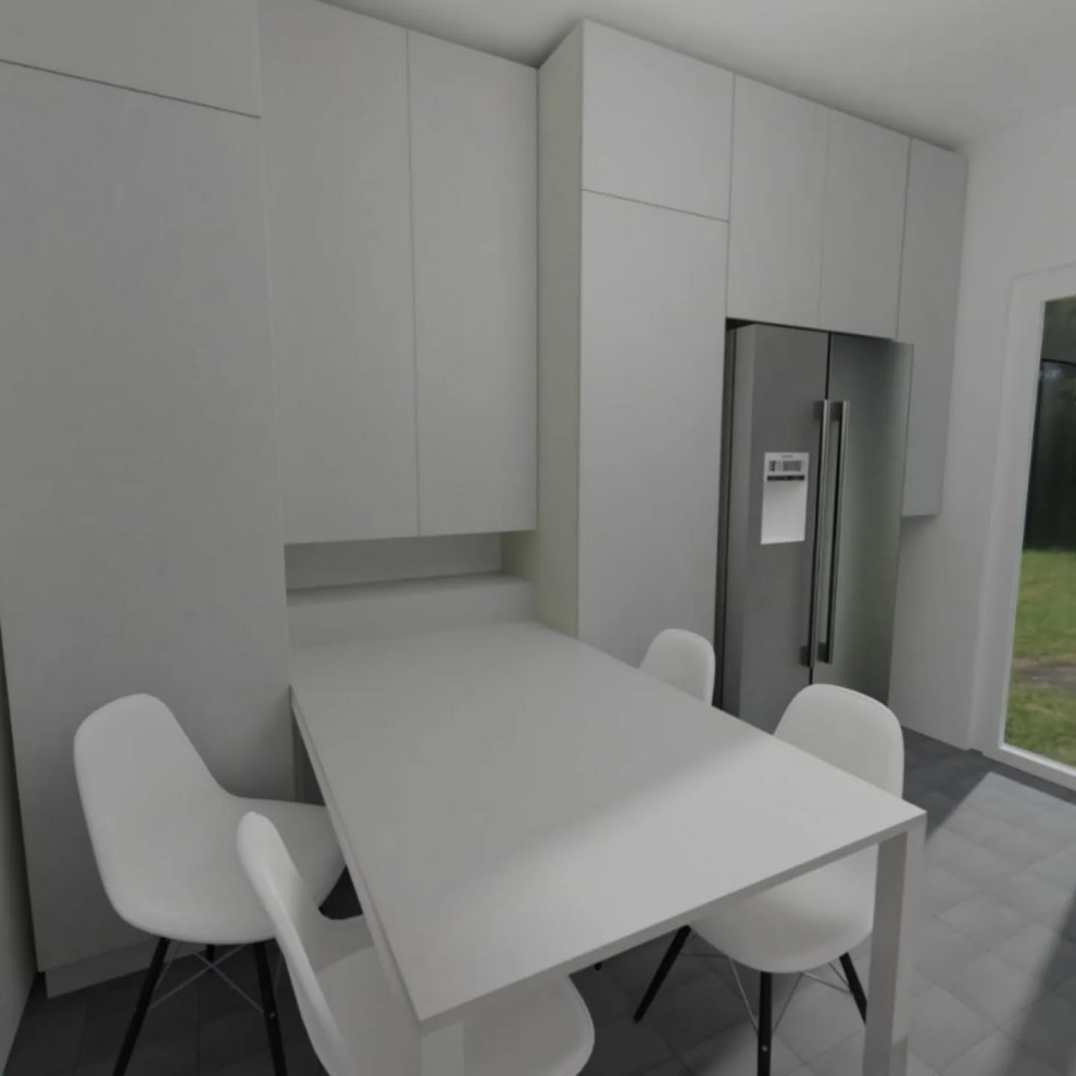 Cucina in total white spatolato con top e schienale in ceramica